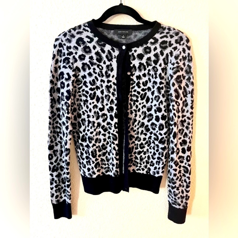 ANN Taylor Wool Blend Animal Print Cardigan Small